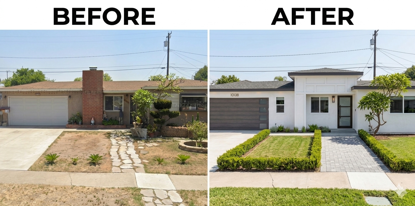 Before and after of a flipped house